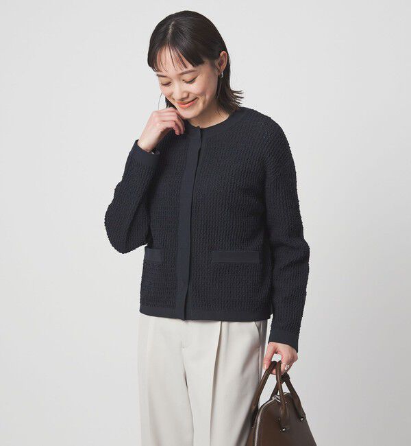 UNITED ARROWS green label relaxing「パイピング ノーカラー ニット カーディガン」|カーディガン|