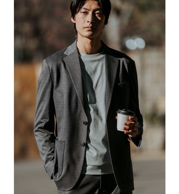UNITED ARROWS green label relaxing「A+ プリントジャージ 2B スタンダード セットアップ ジャケット -ウォッシャブル・ストレッチ-」|テーラードジャケット|DK.GRAY