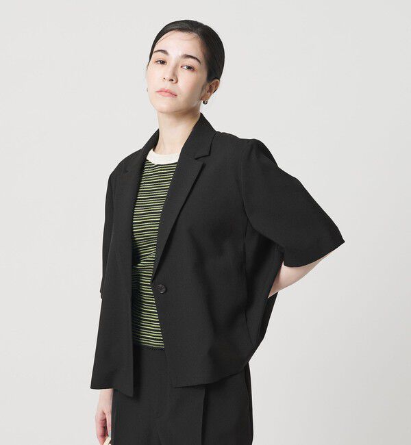 BEAUTY&YOUTH UNITED ARROWS「【WEB限定 Wardrobe DAILY MINIMAL】メランジ ハーフスリーブジャケット ウォッシャブル」|テーラードジャケット|