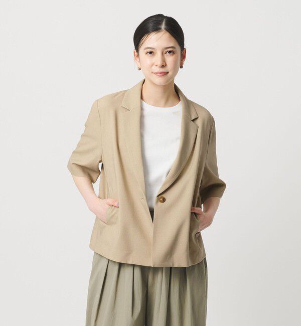 BEAUTY&YOUTH UNITED ARROWS「【WEB限定 Wardrobe DAILY MINIMAL】メランジ ハーフスリーブジャケット ウォッシャブル」|テーラードジャケット|