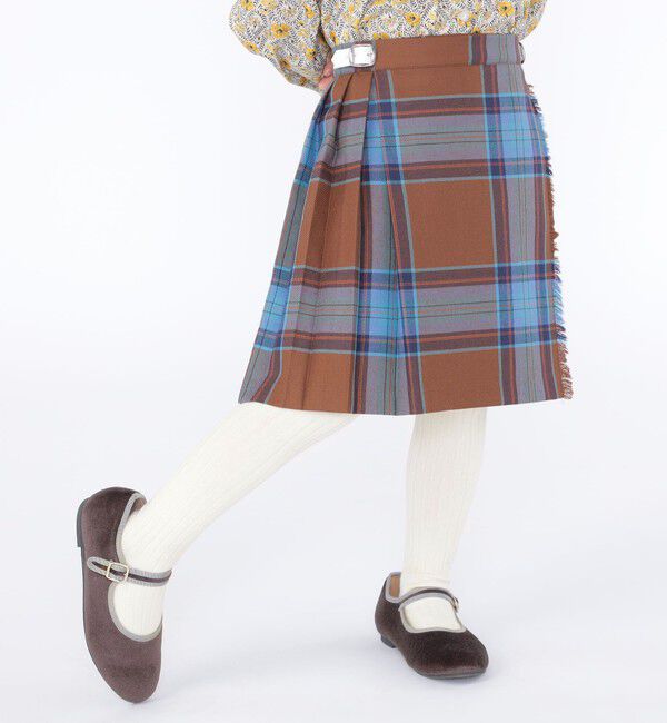 SHIPS KIDS「O'NEIL of DUBLIN:100～130cm / ウール チェック キルト スカート」|台形|ブルー