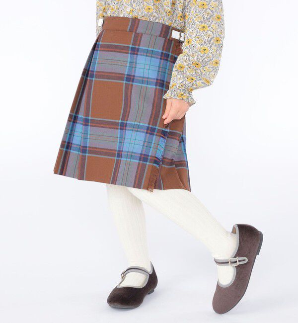 SHIPS KIDS「O'NEIL of DUBLIN:100～130cm / ウール チェック キルト スカート」|台形|