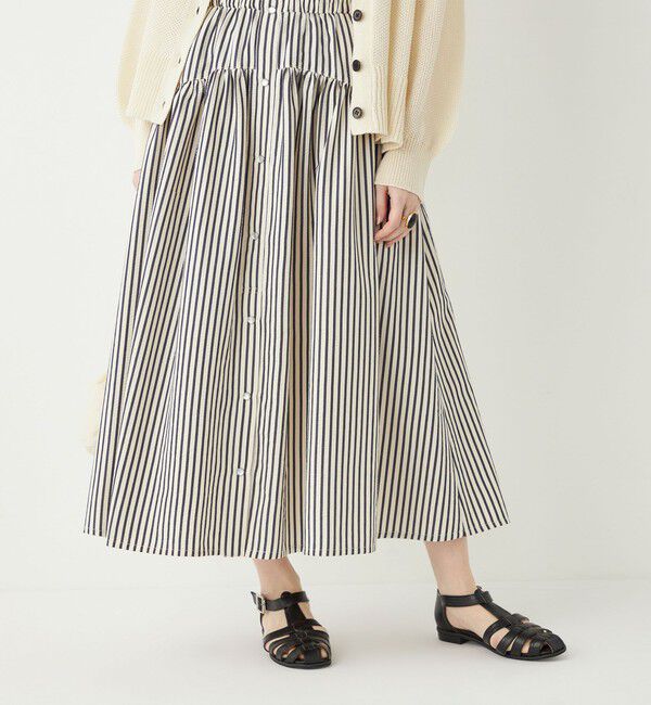 SHIPS Colors 「SHIPS Colors:〈洗濯機可能〉ストライプ ギャザー スカート◇」|フレア|