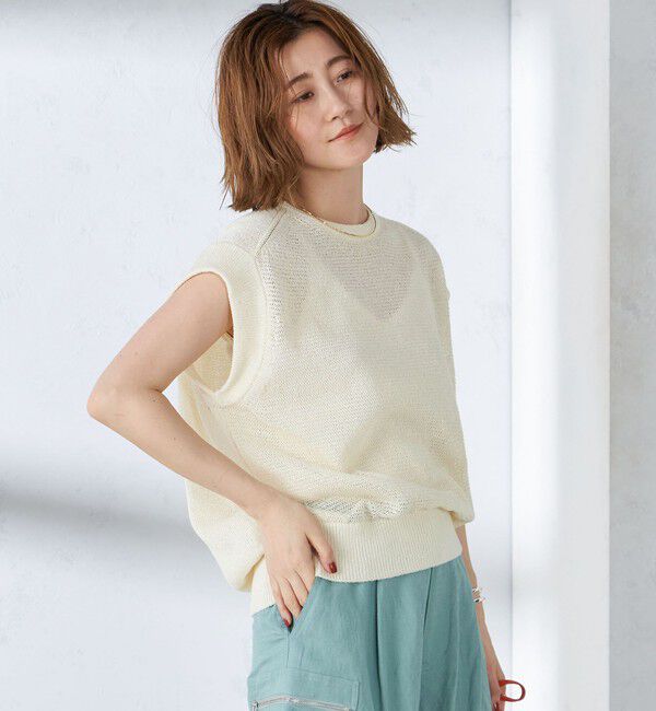 SHIPS for women「〈手洗い可能〉ラメ混 ペーパー 編地 コンビ プルオーバー ◇」|ニット・セーター|