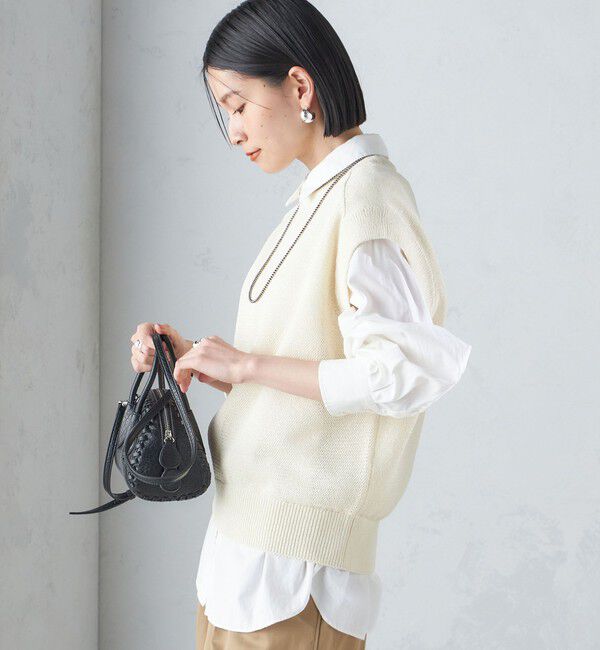 SHIPS for women「〈手洗い可能〉ラメ混 ペーパー 編地 コンビ プルオーバー ◇」|ニット・セーター|