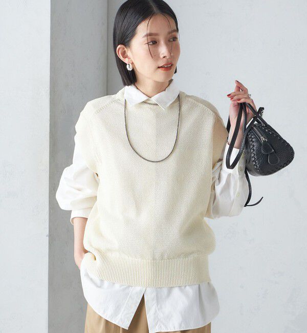 SHIPS for women「〈手洗い可能〉ラメ混 ペーパー 編地 コンビ プルオーバー ◇」|ニット・セーター|