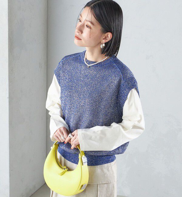 SHIPS for women「〈手洗い可能〉ラメ混 ペーパー 編地 コンビ プルオーバー ◇」|ニット・セーター|