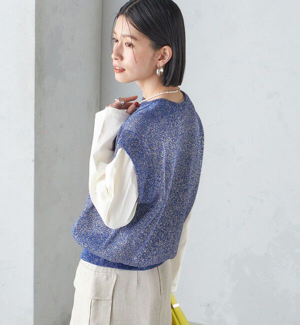 SHIPS for women「〈手洗い可能〉ラメ混 ペーパー 編地 コンビ プルオーバー ◇」|ニット・セーター|