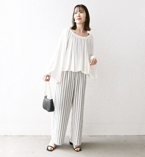 SHIPS any「SHIPS any:〈洗濯機可能〉リネン ミックス ギャザー リボン ブラウス」|シャツ・ブラウス|