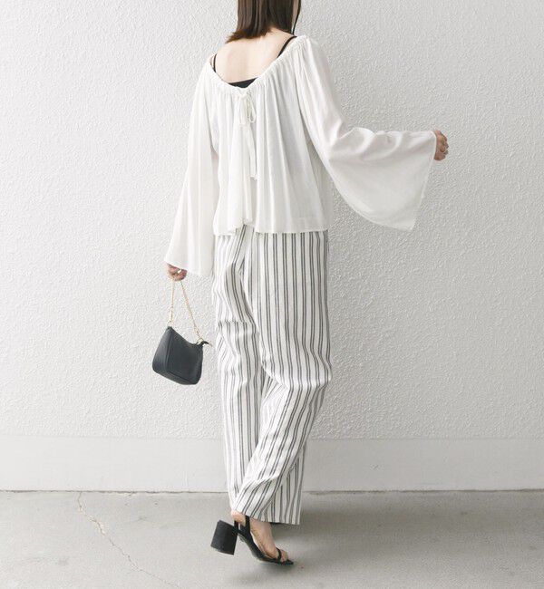 SHIPS any「SHIPS any:〈洗濯機可能〉リネン ミックス ギャザー リボン ブラウス」|シャツ・ブラウス|