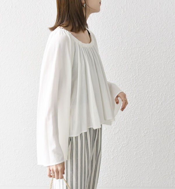 SHIPS any「SHIPS any:〈洗濯機可能〉リネン ミックス ギャザー リボン ブラウス」|シャツ・ブラウス|