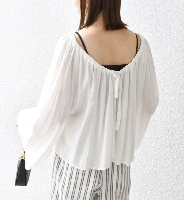 SHIPS any「SHIPS any:〈洗濯機可能〉リネン ミックス ギャザー リボン ブラウス」|シャツ・ブラウス|