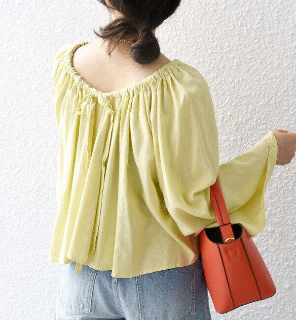 SHIPS any「SHIPS any:〈洗濯機可能〉リネン ミックス ギャザー リボン ブラウス」|シャツ・ブラウス|