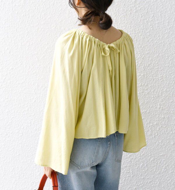 SHIPS any「SHIPS any:〈洗濯機可能〉リネン ミックス ギャザー リボン ブラウス」|シャツ・ブラウス|