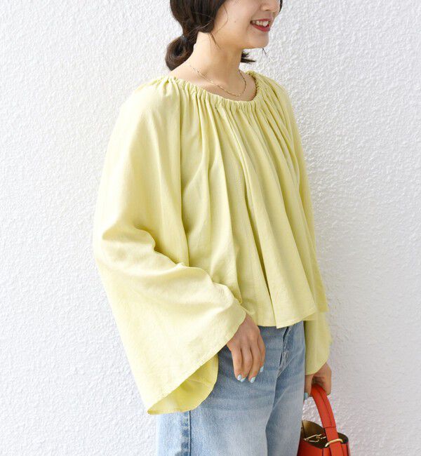 SHIPS any「SHIPS any:〈洗濯機可能〉リネン ミックス ギャザー リボン ブラウス」|シャツ・ブラウス|