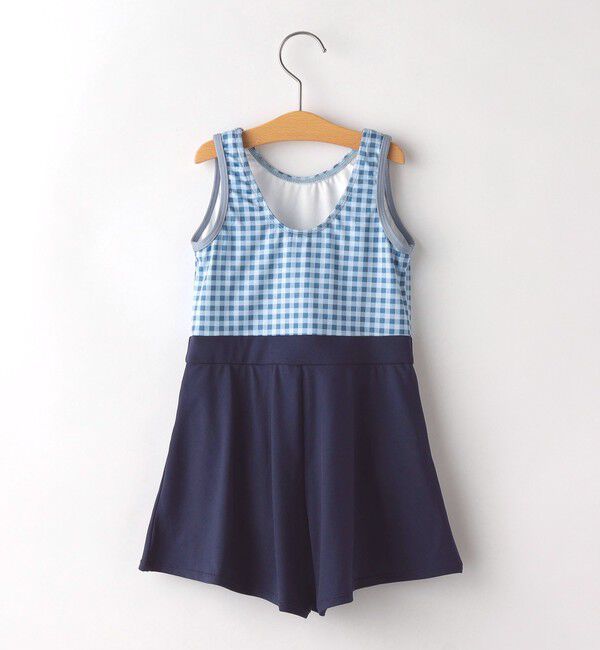 SHIPS KIDS「SHIPS KIDS:90～130cm / ギンガムチェック 無地 スイム ワンピース」|コンビネゾン|