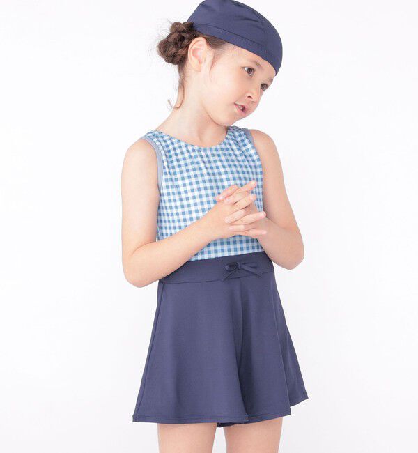 SHIPS KIDS「SHIPS KIDS:90～130cm / ギンガムチェック 無地 スイム ワンピース」|コンビネゾン|