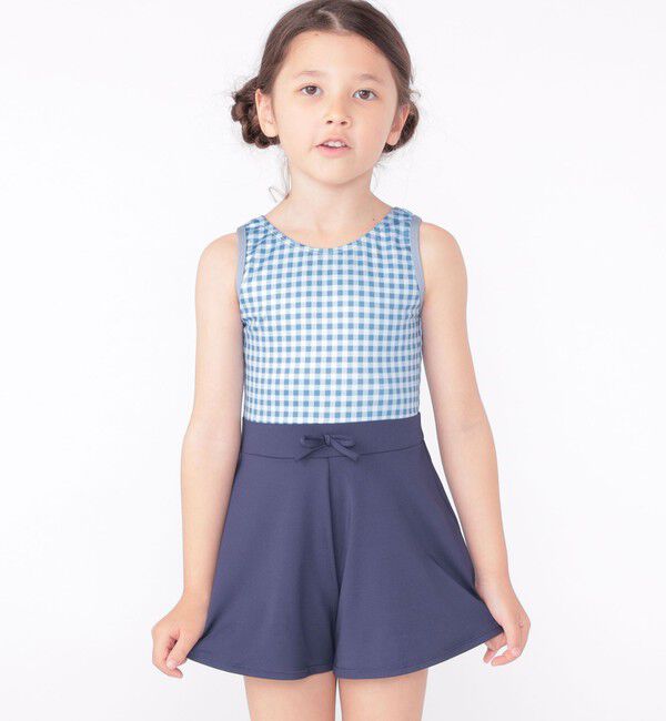 SHIPS KIDS「SHIPS KIDS:90～130cm / ギンガムチェック 無地 スイム ワンピース」|コンビネゾン|