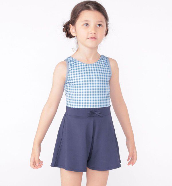 SHIPS KIDS「SHIPS KIDS:90～130cm / ギンガムチェック 無地 スイム ワンピース」|コンビネゾン|