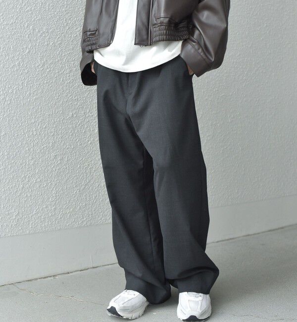 SHIPS any「SHIPS any: ウール混 ハイライズ セミフレア ワイドパンツ (セットアップ対応)◇」|チノ|