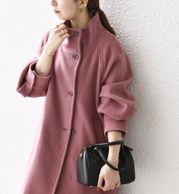 SHIPS any「SHIPS any: ノンミュールジングウール スタンドネック ロング コート」|その他|ピンク