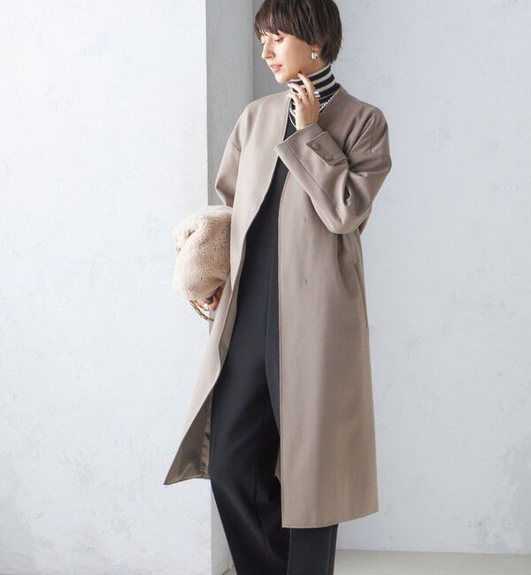 SHIPS for women「MANTECO ノーカラー コート」|ノーカラーコート|カーキ