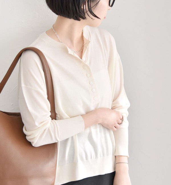 quaranciel「quaranciel:〈手洗い可能〉シルク ミックス ヘンリーネック ニット プルオーバー」|ニット・セーター|オフホワイト