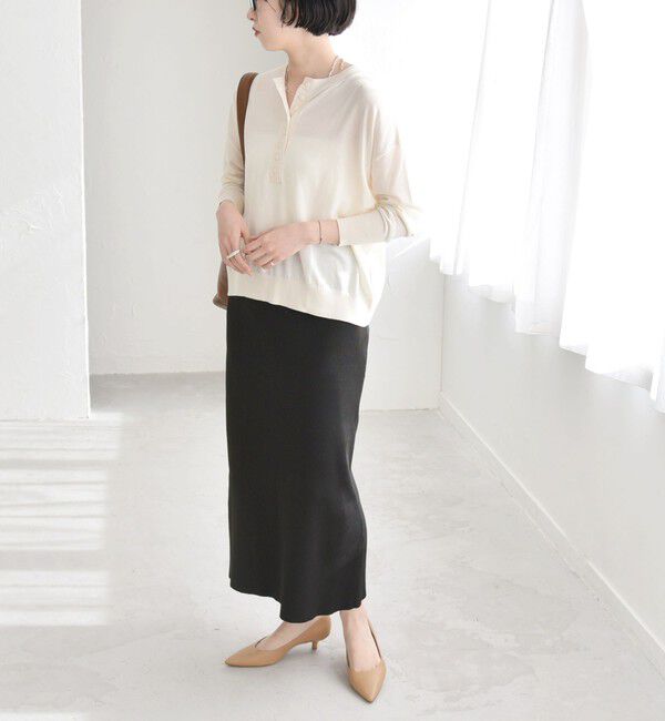 quaranciel「quaranciel:〈手洗い可能〉シルク ミックス ヘンリーネック ニット プルオーバー」|ニット・セーター|