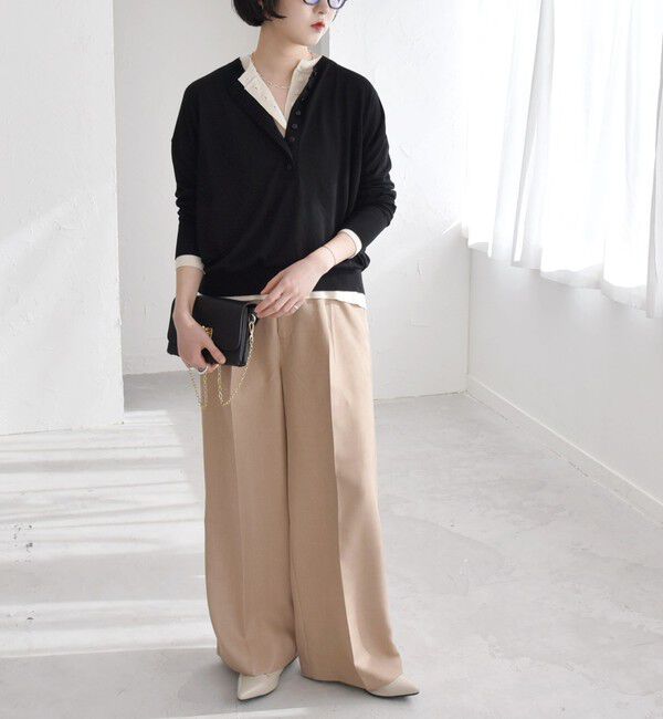 quaranciel「quaranciel:〈手洗い可能〉シルク ミックス ヘンリーネック ニット プルオーバー」|ニット・セーター|