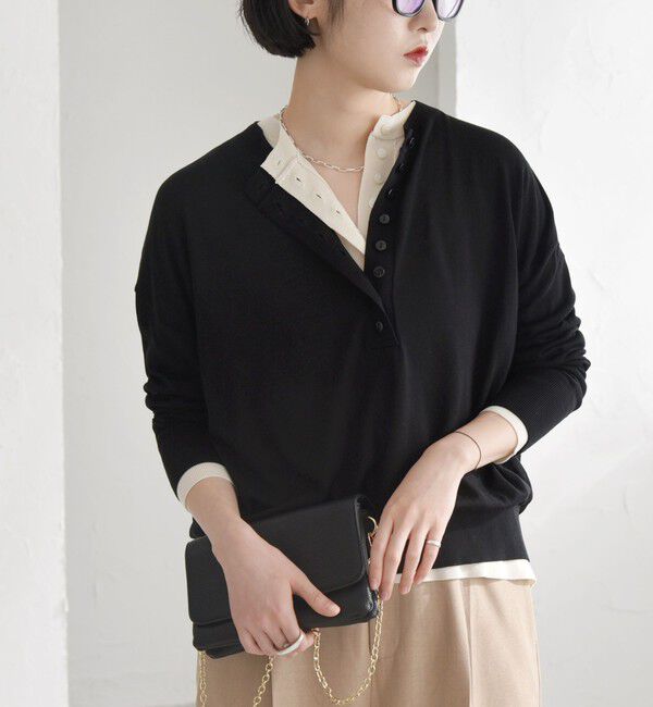 quaranciel「quaranciel:〈手洗い可能〉シルク ミックス ヘンリーネック ニット プルオーバー」|ニット・セーター|