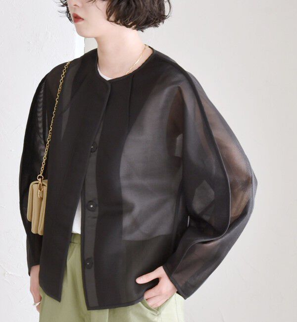 quaranciel「quaranciel:〈手洗い可能〉シアー ドルマン ブルゾン ジャケット」|ノーカラージャケット|