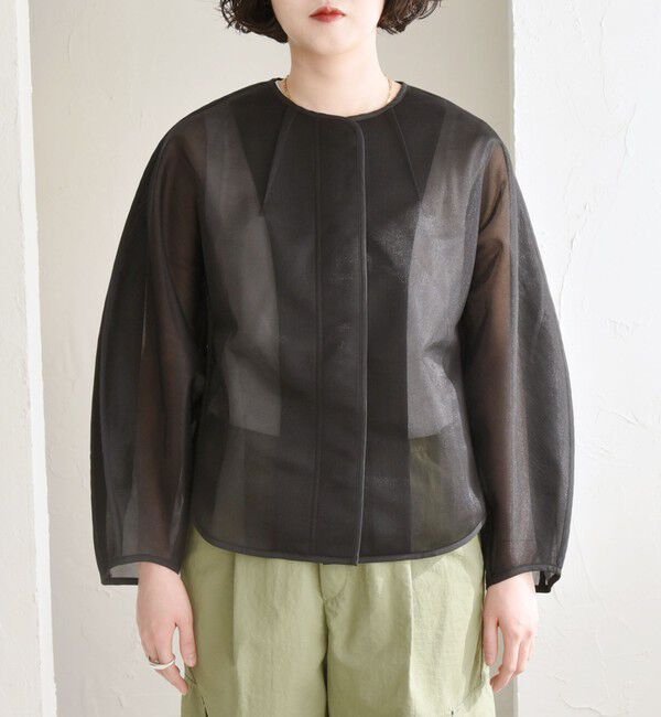 quaranciel「quaranciel:〈手洗い可能〉シアー ドルマン ブルゾン ジャケット」|ノーカラージャケット|