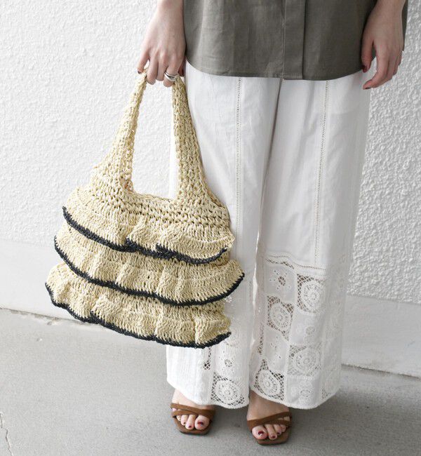 SHIPS any「【WEB限定】SHIPS any: バイカラー フリル ペーパー トート バッグ」|トートバッグ|