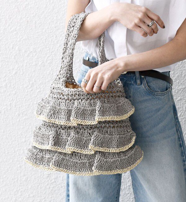 SHIPS any「【WEB限定】SHIPS any: バイカラー フリル ペーパー トート バッグ」|トートバッグ|ライトグレー