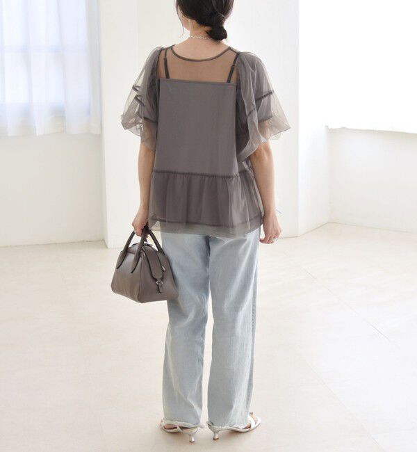 quaranciel「quaranciel:〈手洗い可能〉チュール パフスリーブ ドッキング プルオーバー」|Tシャツ・カットソー|