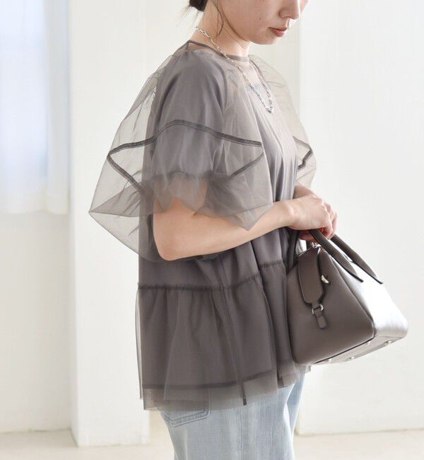 quaranciel「quaranciel:〈手洗い可能〉チュール パフスリーブ ドッキング プルオーバー」|Tシャツ・カットソー|