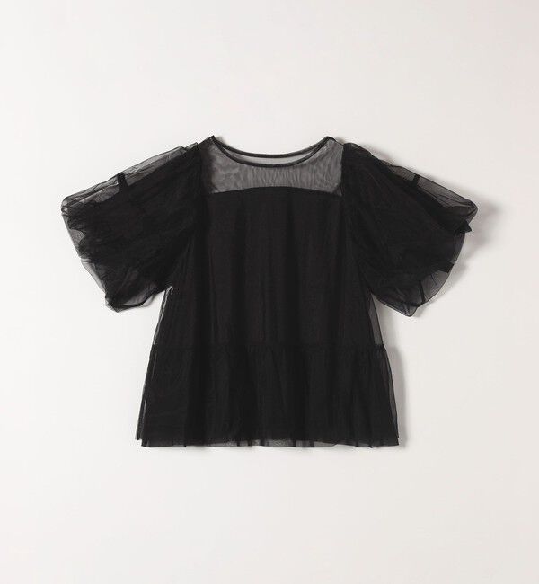 quaranciel「quaranciel:〈手洗い可能〉チュール パフスリーブ ドッキング プルオーバー」|Tシャツ・カットソー|