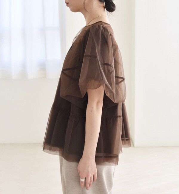 quaranciel「quaranciel:〈手洗い可能〉チュール パフスリーブ ドッキング プルオーバー」|Tシャツ・カットソー|