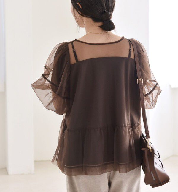 quaranciel「quaranciel:〈手洗い可能〉チュール パフスリーブ ドッキング プルオーバー」|Tシャツ・カットソー|