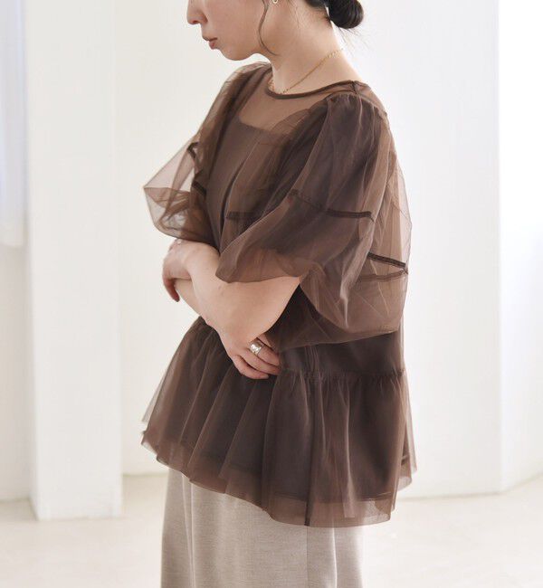 quaranciel「quaranciel:〈手洗い可能〉チュール パフスリーブ ドッキング プルオーバー」|Tシャツ・カットソー|