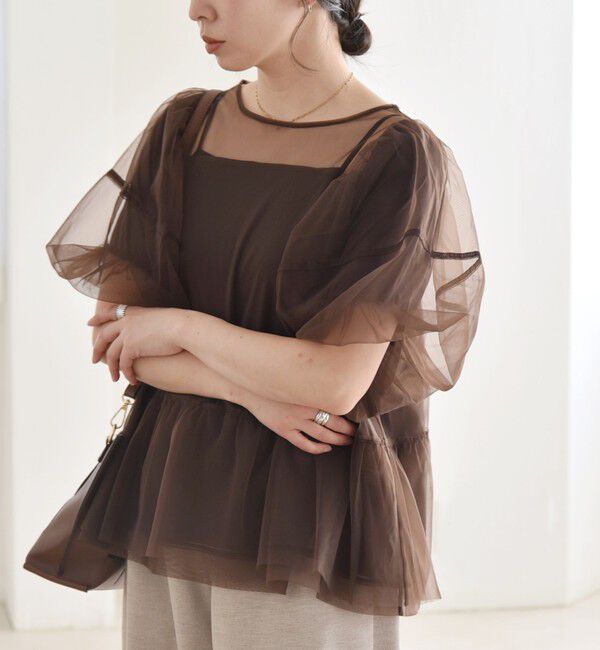 quaranciel「quaranciel:〈手洗い可能〉チュール パフスリーブ ドッキング プルオーバー」|Tシャツ・カットソー|