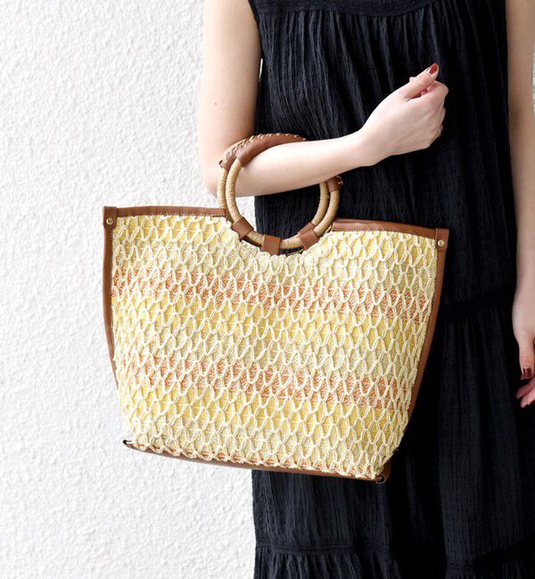 SHIPS any「SHIPS any: マルチボーダー クロシェ ペーパー トート バッグ」|トートバッグ|オレンジ