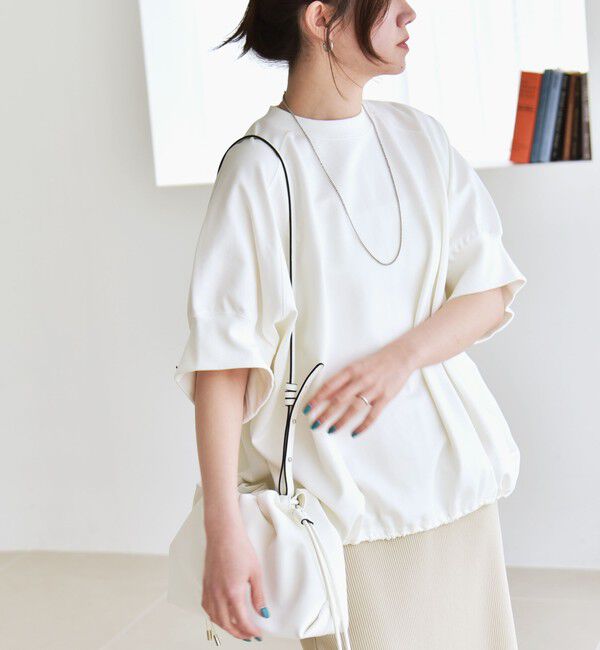 quaranciel「quaranciel:〈洗濯機可能〉ライト ポンチ ハーフスリーブ ドロスト ルーズ TEE」|Tシャツ・カットソー|オフホワイト