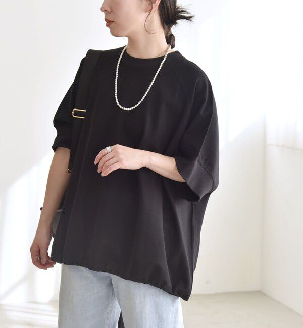 quaranciel「quaranciel:〈洗濯機可能〉ライト ポンチ ハーフスリーブ ドロスト ルーズ TEE」|Tシャツ・カットソー|