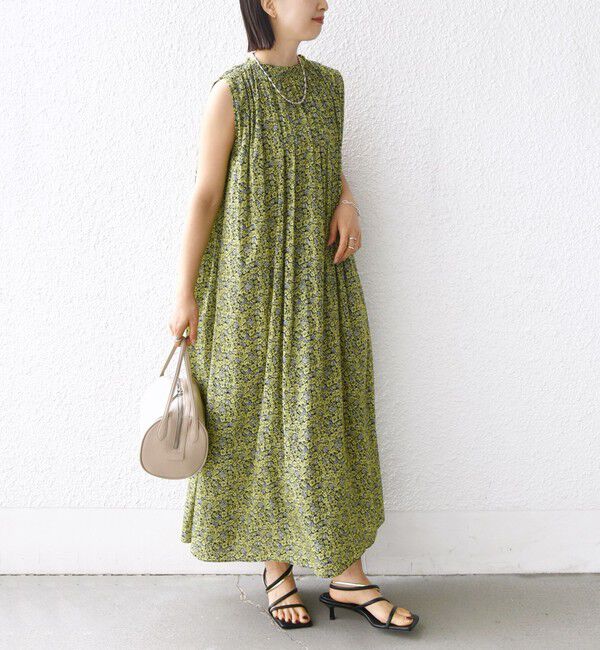 SHIPS for women「〈手洗い可能〉割繊 フラワー プリント ノースリーブ ワンピース」|ワンピース|