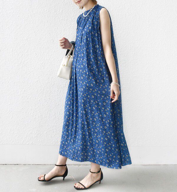 SHIPS for women「〈手洗い可能〉割繊 フラワー プリント ノースリーブ ワンピース」|ワンピース|