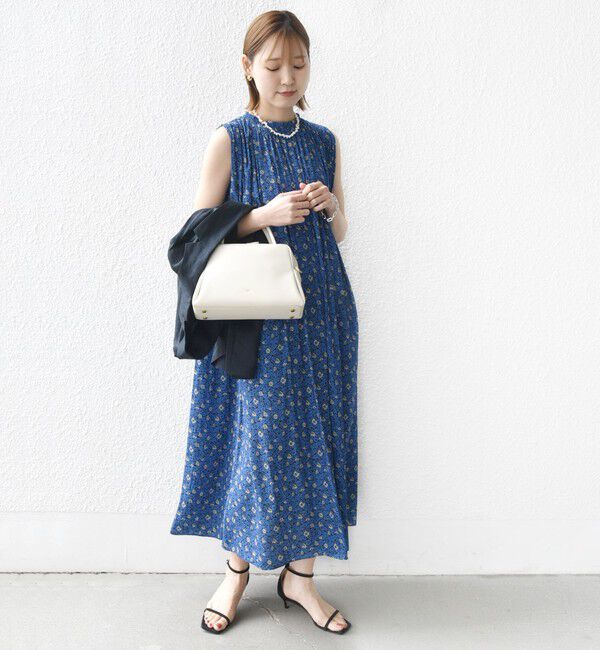 SHIPS for women「〈手洗い可能〉割繊 フラワー プリント ノースリーブ ワンピース」|ワンピース|