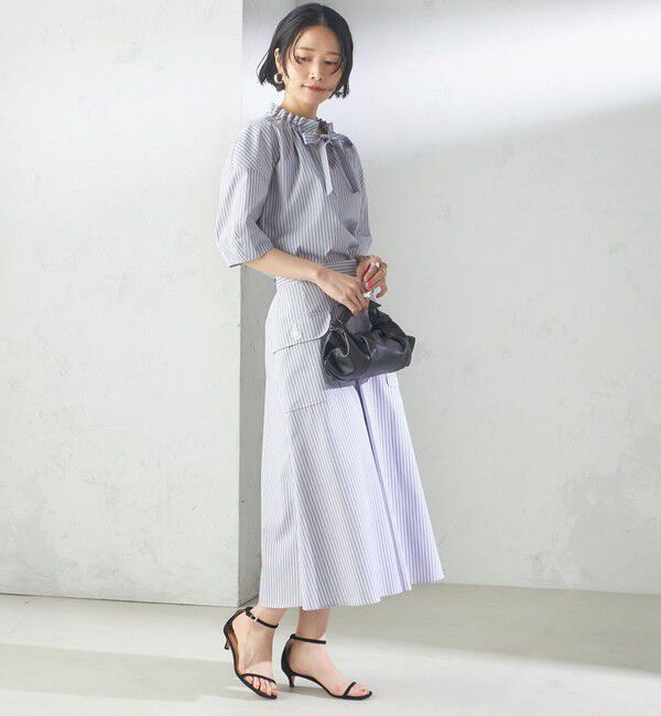 SHIPS for women「〈手洗い可能〉ストライプ フロント ポケット フレア スカート」|スカート|