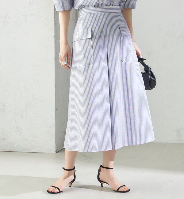 SHIPS for women「〈手洗い可能〉ストライプ フロント ポケット フレア スカート」|スカート|