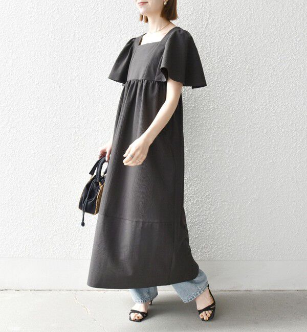 SHIPS any「SHIPS any:〈洗濯機可能〉ミニサッカー スクエアネック フレア ワンピース」|ワンピース|